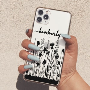 Funda personalizada para iPhone 15 Pro Max Nombre iPhone 12 Mini Funda iPhone 14+ Flores monocromáticas iPhone 13 Pro Para iPhone XR U94