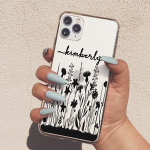 Personalized Case For iPhone 15 Pro Max Name iPhone 12 Mini Case iPhone 14 Plus Monochrome Flowers iPhone 13 Pro For iPhone XR U94