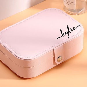 Travel Jewelry Box Personalized Pink Jewelry Organizer Cases, Jewelry Storage Box for Necklace, Earrings, Bachelorette Party Gift JB4