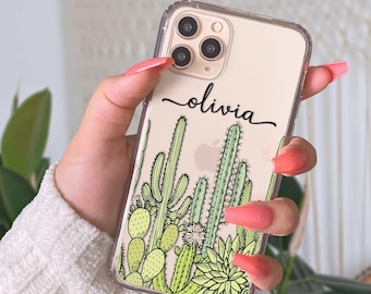 Personalized Phone Case For iPhone 15 Pro Max 14 Plus 13 Pro 12 Mini 11 XR 7 8 SE 2022 Summer Cacti Flowers Case with Name For iPhone U92