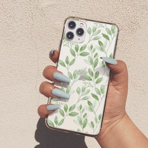 Green Flowers Case For iPhone 16 Pro Max iPhone 13 Pro Max Case iPhone 15 Case iPhone XS Max Clear Leaves For iPhone XR iPhone 14 Pro A708
