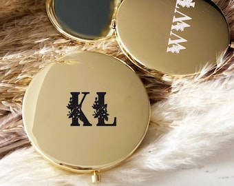 Golden Mirror Magnifying Compact Cosmetic Mirror Flowers Personalized Pocket Makeup Mirror Custom Name Travel Mirror GM3