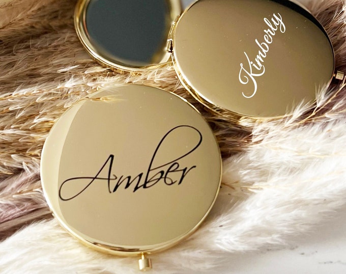 Golden Mirror Magnifying Compact Cosmetic Mirror Personalized Pocket Makeup Mirror Custom Name Bridesmaid Gift Mirror