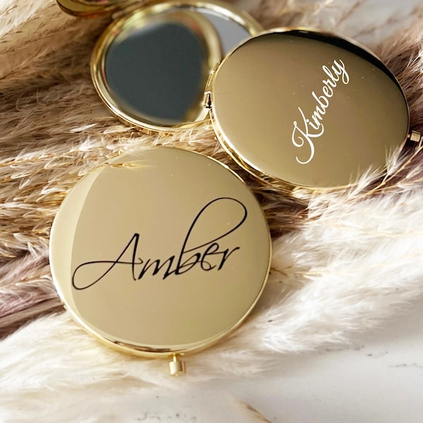 Golden Mirror Magnifying Compact Cosmetic Mirror Personalized Pocket Makeup Mirror Custom Name Bridesmaid Gift Mirror