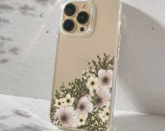 Beige Flowers Case For iPhone 14 Pro iPhone 15 Pro Max Case Aesthetic iPhone 12 Mini iPhone 13 Pro iPhone 11 Pro iPhone XR U339