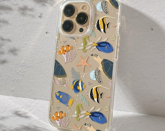 Aquarium Fish Phone Case For iPhone 15 Pro Max 14 Plus 13 Pro 12 Mini 11 XR  7 8 SE 2022 Ocean Tortoise Marine Life Case For iPhone U532