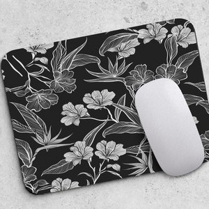 Mousepad Black White Flowers Mouse Pad Floral Office Deco Desk Mat Accessories Minimalism Flowers Gift Coworker Boss A700