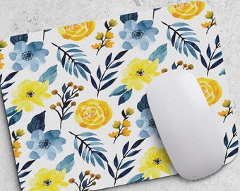 Mouse pad Floral Mousepad Office Decor Desk Accessories Blue Pastel Flowers Mousepad Gift for Colleague Boss A438