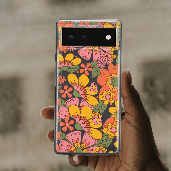 Groovy Case For Google Pixel 8 Pro Pixel 6A Pixel 5a 5G Retro Case for Google 4A Pixel 7 Pro 70es Flowers Summer Case MB234