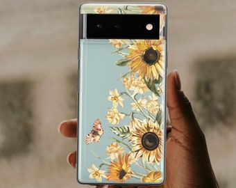 Sunflowers Case For Google Pixel 8A Pixel 5a 5G Clear Flowers Case for Google 4A Pixel 9 Pro Protective Case Fits Pixel 6 XL Pixel 7A A378