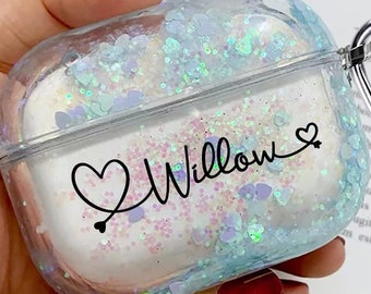 Blue Glitter Case For AirPods Pro Custom Personalized AirPods 1 2 3 Case Quicksand Name Initials Gift Women Men MN2 Christmas Gift
