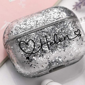 Glitter hoes voor AirPods Pro aangepaste gepersonaliseerde AirPods 1 2 3 zilveren drijfzand naam initialen cadeau vrouwen mannen MN2 kerstcadeau