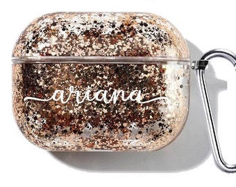 Golden Glitter Case For AirPods Pro Custom Headphones Personalized AirPods 1 2 3 Clear Quicksand Name Christmas Gift AP50