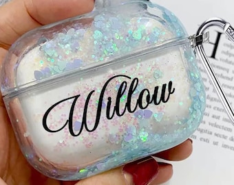 Blue Glitter Case For AirPods Pro Case Custom Personalized Airpods 1 2 Case Pink Quicksand Name Initials AirPods 3 AG02