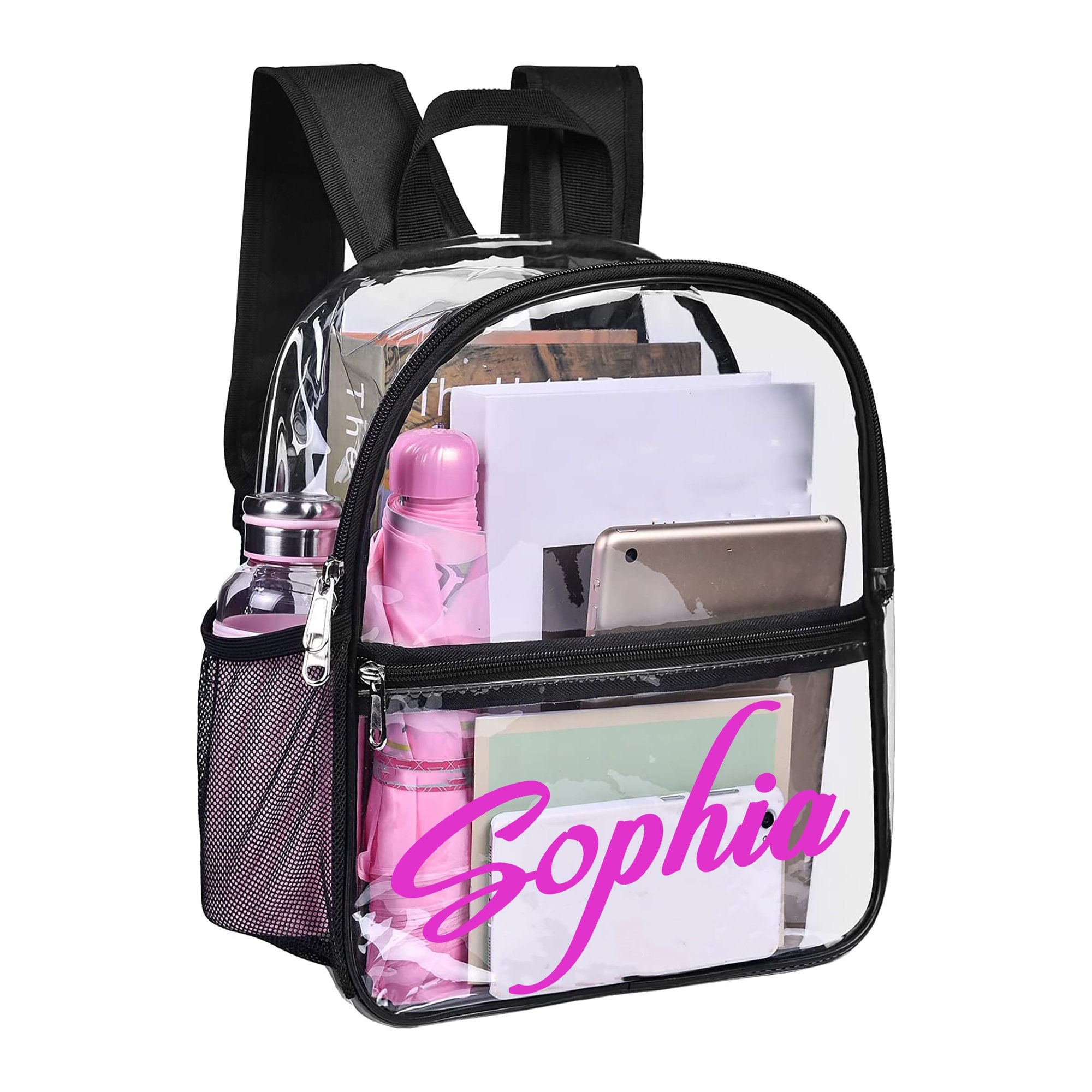 Heavy Duty Clear Backpack Stadium Approved, Alphabet Monogram Floral A  Letter PVC Transparent Backpack See Through Large Bookbag for Work School