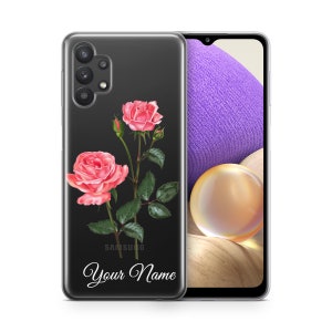 Roses Case For Samsung A52 5G Samsung S23 FE Galaxy A15 For Galaxy a32 A42 Case Pink Flowers Galaxy A54 Case Personalized Name U245