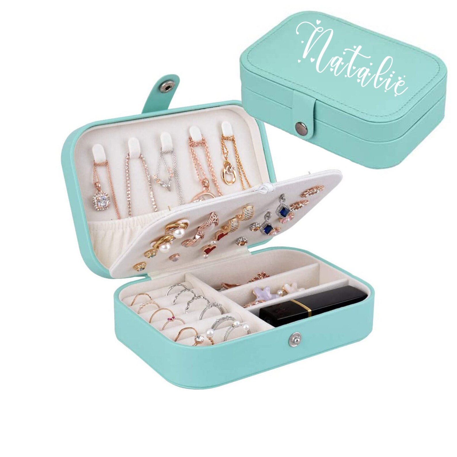 Custom Personalized Travel Jewelry Organizer With Multiple Storage