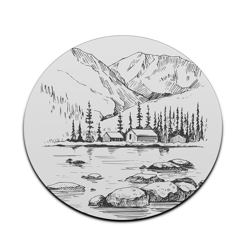 Mouse Pad Mountains MousePad Office Nature Mouse Pad Lake Forest Sketch Desk Accessories Mouse Pad Gift for Coworker A1097