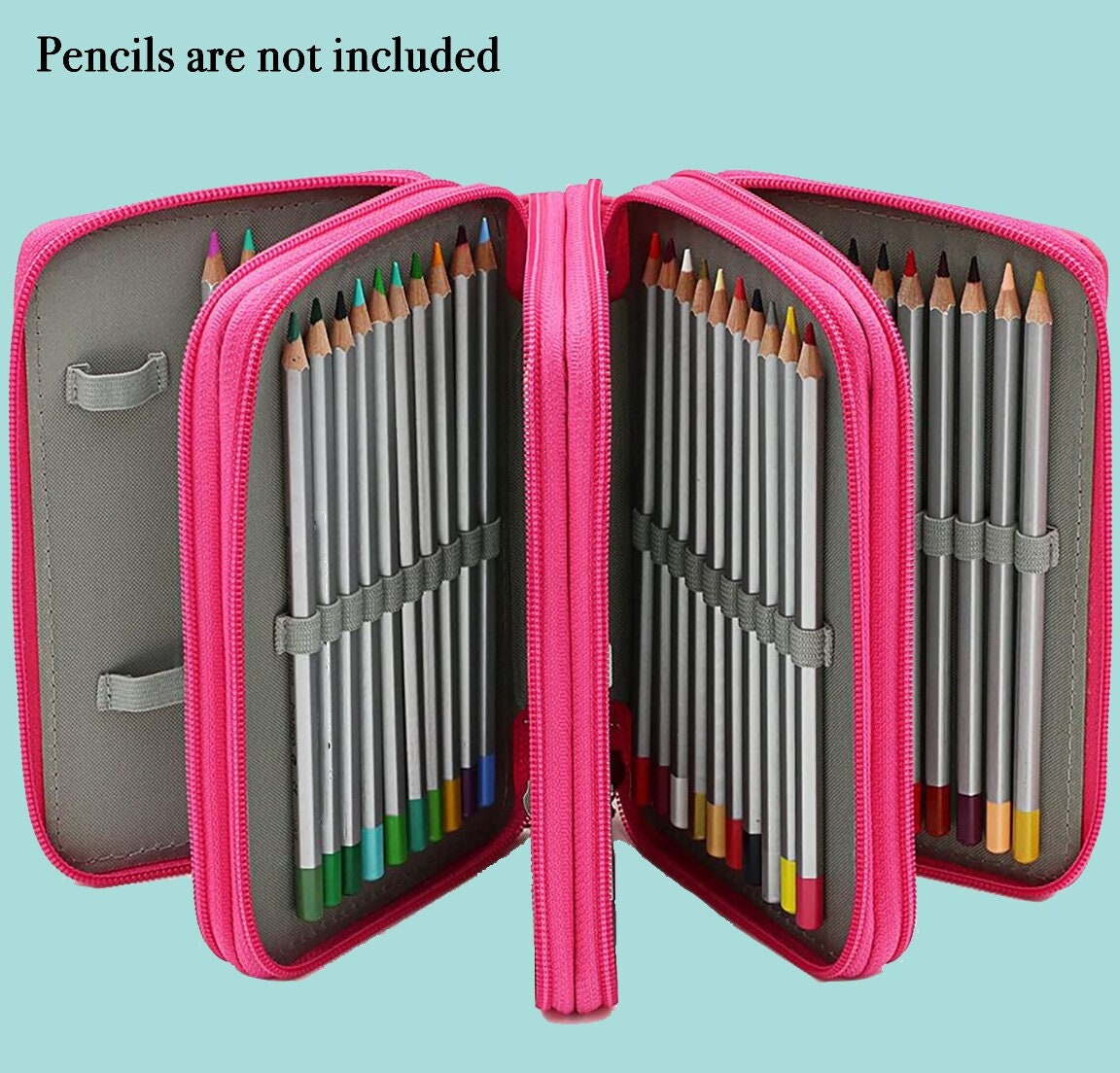 Colored Pencil Case 200 Slots Pen Pencil Bag Organizer with Handle Strap  Portable- Multilayer Holder for Colored Pencils & Gel Pen - Blue 