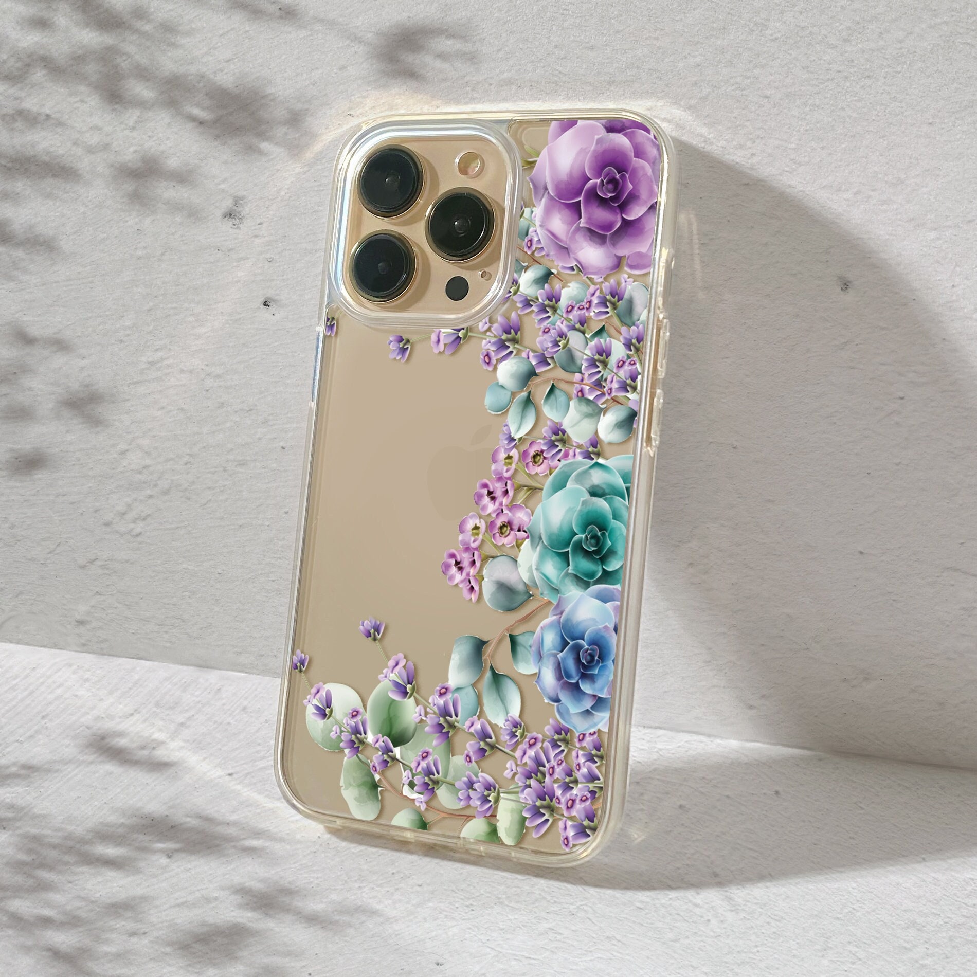 Custodia IPhone 11 Con Cordino Floreale - Silicone Trasparente Lavanda - Cinturino Regolabile 150cm