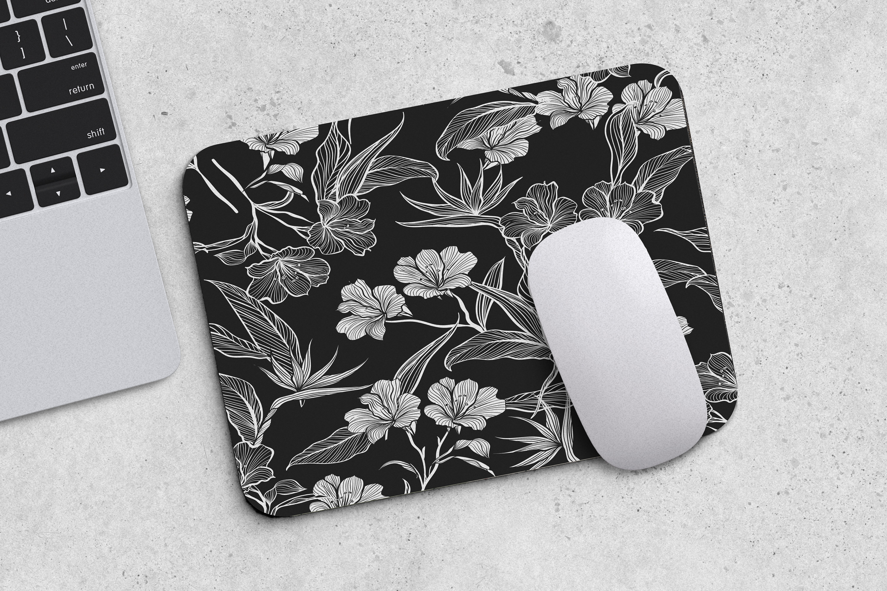 Desk Pad White Peony Flower Black Aesthetic Mouse Pad Desk - Temu