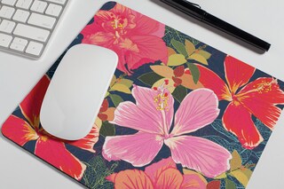 Tappetino Per Mouse Grande 80x35 Cm Con Bordi Cuciti – Motivo Floreale Verde E Rosa – Antiscivolo, Lavabile – Per Ufficio E Gaming