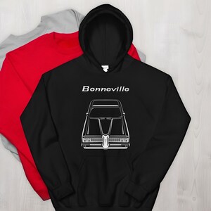 Pontiac Bonneville coupe 1968 Hoodie Car Guy Gift Minimal Emblem Outline Silhouette Long Sleeve Hooded Sweatshirt
