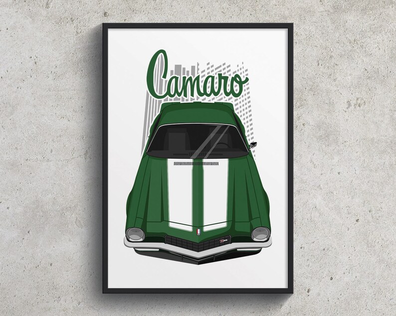 Man cave decor Camaro 1970s Camaro wall art Chevrolet Camaro 2nd gen 1970 Poster Dark Green