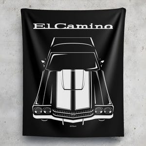 Chevrolet El Camino SS 1970 White Stripes Wall Tapestry El Camino Wall Art Man Cave Wall Art Garage Tapestries Gifts for Car Lovers