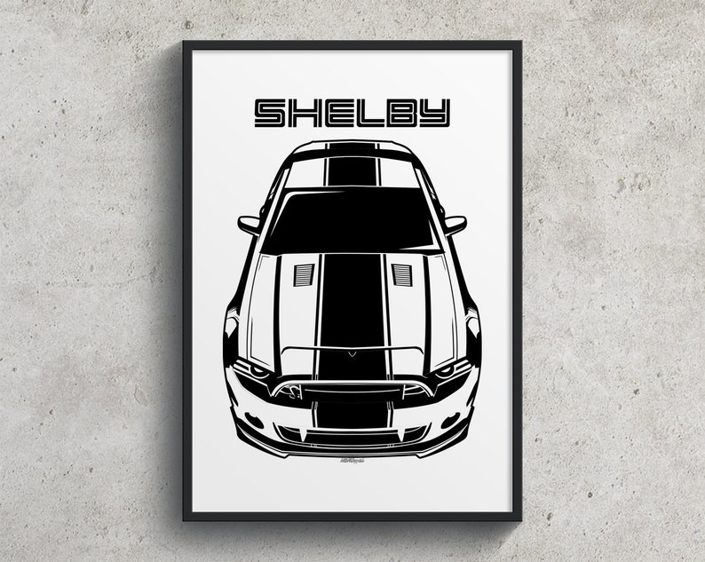 Ford Mustang Shelby GT500 Super Snake 2013-2014 Black Stripe Poster Print Car Guy Gift Gifts for Him Man Cave Decor Auto Art image 1