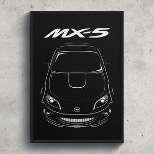 Mazda MX 5 NC 3rd gen 2013 2014 Poster JDM Print Man Cave Decor Garage Wall Art Car Minimal Emblem Outline Silhouette Cars Poster