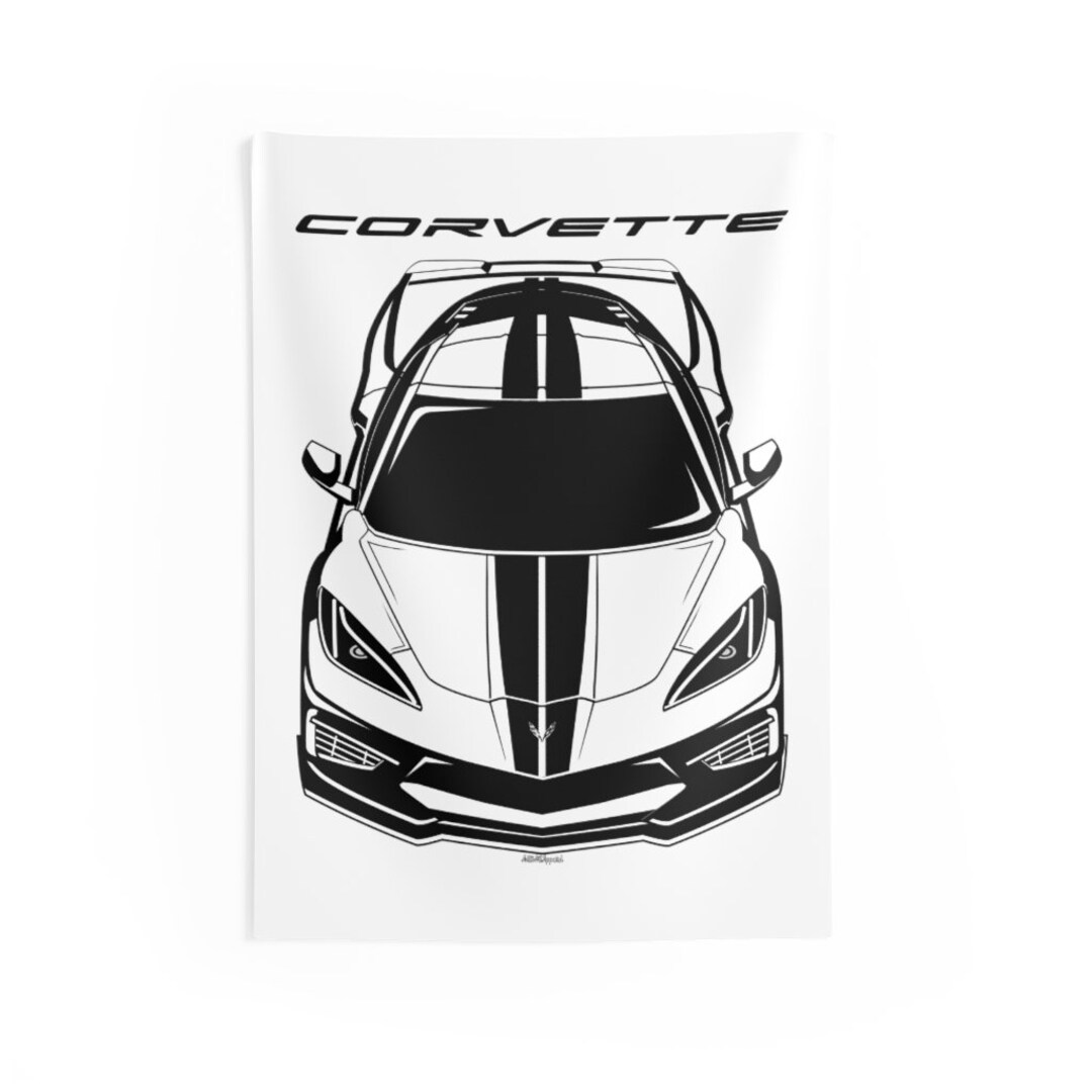 Chevrolet Corvette C8 Black Stripes Wall Tapestry Corvette Garage Decor