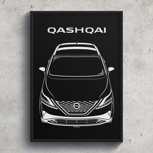 Nissan Qashqai 2022 2024 Poster JDM Print Man Cave Decor Garage Wall Art Car Minimal Emblem Outline Silhouette Cars Poster