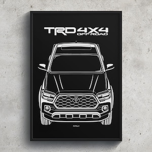 Toyota Tacoma TRD 2020 2023 Poster JDM Print Man Cave Decor Garage Wall Art Car Minimal Emblem Outline Silhouette Cars Poster