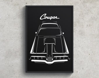 Mercury Cougar 1970 Poster, Mercury Wall Art Gifts, 1970s Cougar Print - Car Guy Gift - Gifts for Him - Man Cave Decor - Auto Art