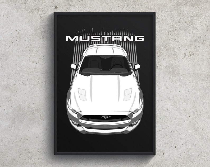 Mustang GT Poster Ford Mustang GT 2015 to 2017 S550 Poster White Mustang Wall Art