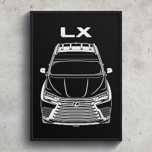 Lexus LX 2022 2024 Poster JDM Print Man Cave Decor Garage Wall Art Car Minimal Emblem Outline Silhouette Cars Poster