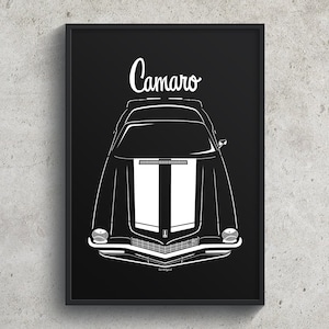 Chevrolet Camaro 2nd gen 1970 White Stripes Poster Garage Decor Wall Art Gifts Car Guy Gift Gifts for Him Man Cave Decor Cars Art