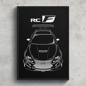 Lexus RC F Body Kit Poster JDM Print Man Cave Decor Garage Wall Art Car Minimal Emblem Outline Silhouette Cars Poster