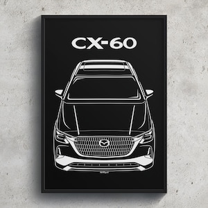 Mazda CX 60 2023 2024 Poster JDM Print Man Cave Decor Garage Wall Art Car Minimal Emblem Outline Silhouette Cars Poster