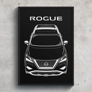 Nissan Rogue 2021 2023 Poster JDM Print Man Cave Decor Garage Wall Art Car Minimal Emblem Outline Silhouette Cars Poster