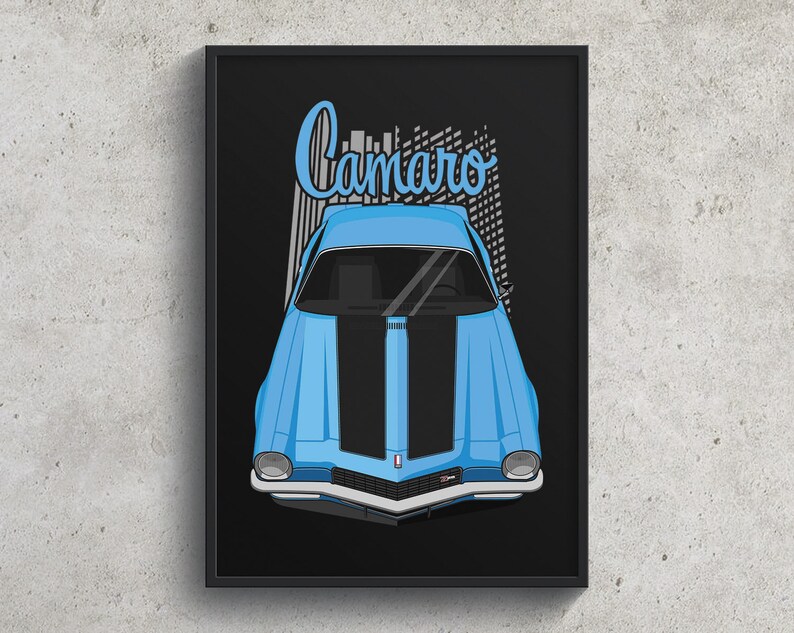 Camaro wall art Man cave decor Camaro 1970s Chevrolet Camaro 2nd gen 1970 Poster Blue