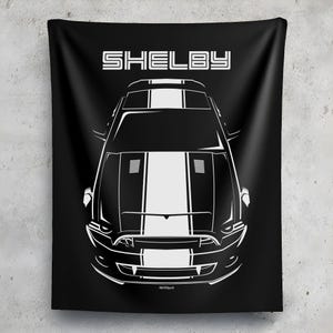 Ford Mustang Shelby GT500 Super Snake 2013 2014 White Stipe Wall Tapestry Man Cave Wall Art Garage Tapestries Gifts for Car Lovers