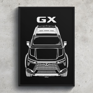Lexus GX 2024 2025 Poster JDM Print Man Cave Decor Garage Wall Art Car Minimal Emblem Outline Silhouette Cars Poster