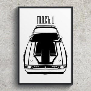 Ford Mustang Mach 1 1971 1972 Black Stripe Poster American Muscles Prints Car Guy Gift Gifts for Him Man Cave Decor Cars Art