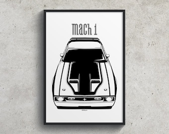 Ford Mustang Mach 1 1971-1972 - Black Stripe Poster, American Muscles Prints - Car Guy Gift - Gifts for Him - Man Cave Decor - Auto Art