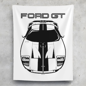 Ford GT 2005 2006 Black Stripes Wall Tapestry Ford GT Wall Art Man Cave Wall Art Garage Tapestries Gifts for Car Lovers