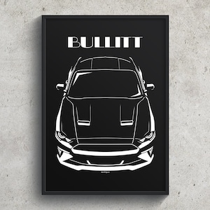 Ford Mustang Bullitt 2018 2020 Poster Bullitt Garage Decor Steve McQueen Print Car Guy Gift Gifts for Him Man Cave Decor Cars Art