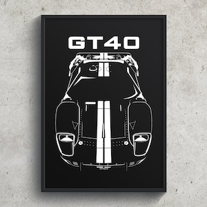 Ford GT40 White Stripes Poster Ford GT40 Garage Decor Wall Art Gifts Car Guy Gift Gifts for Him Man Cave Decor Cars Art