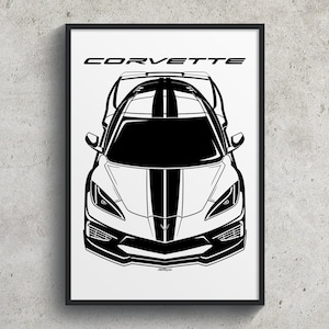Chevrolet Corvette C8 Black Stripes Poster Garage Decor Wall Art Gifts Car Guy Gift Gifts for Him Man Cave Decor Cars Art